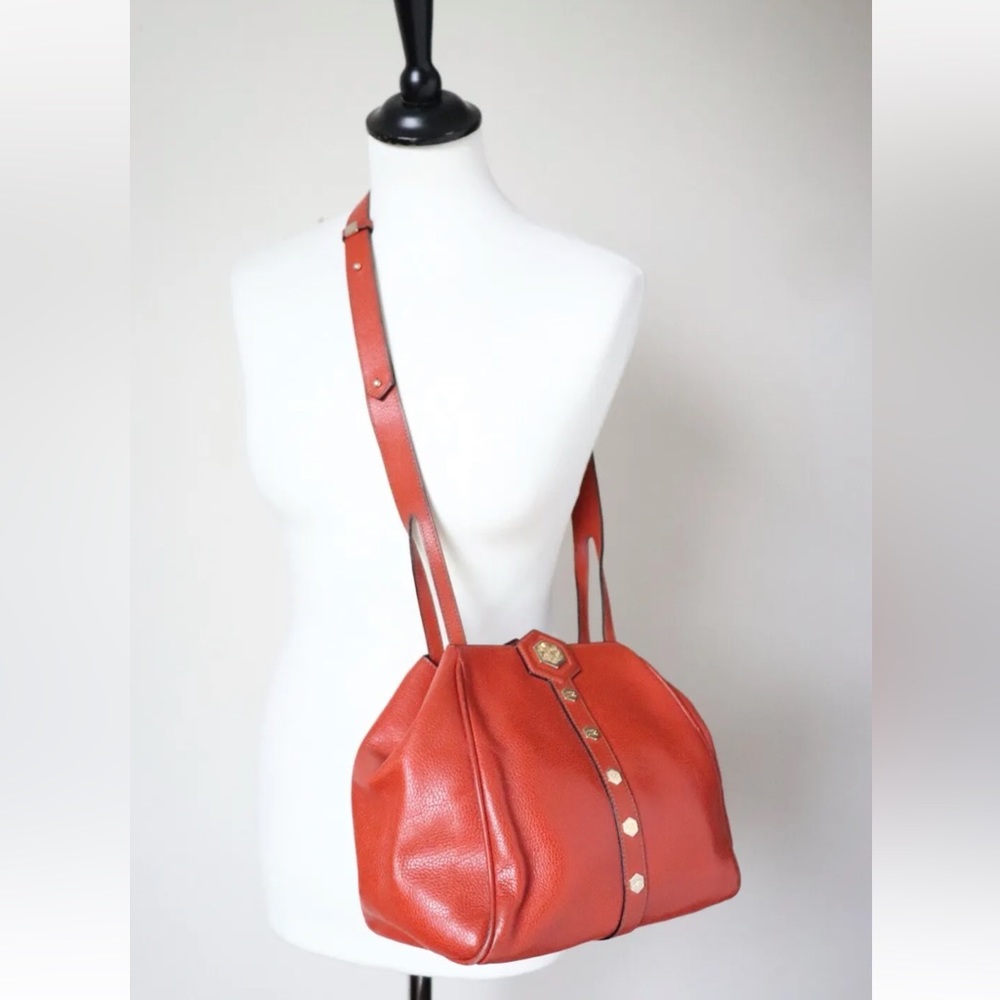Perfect summer BAG -  Vintage Orange Brown Leather bag. Made in France.